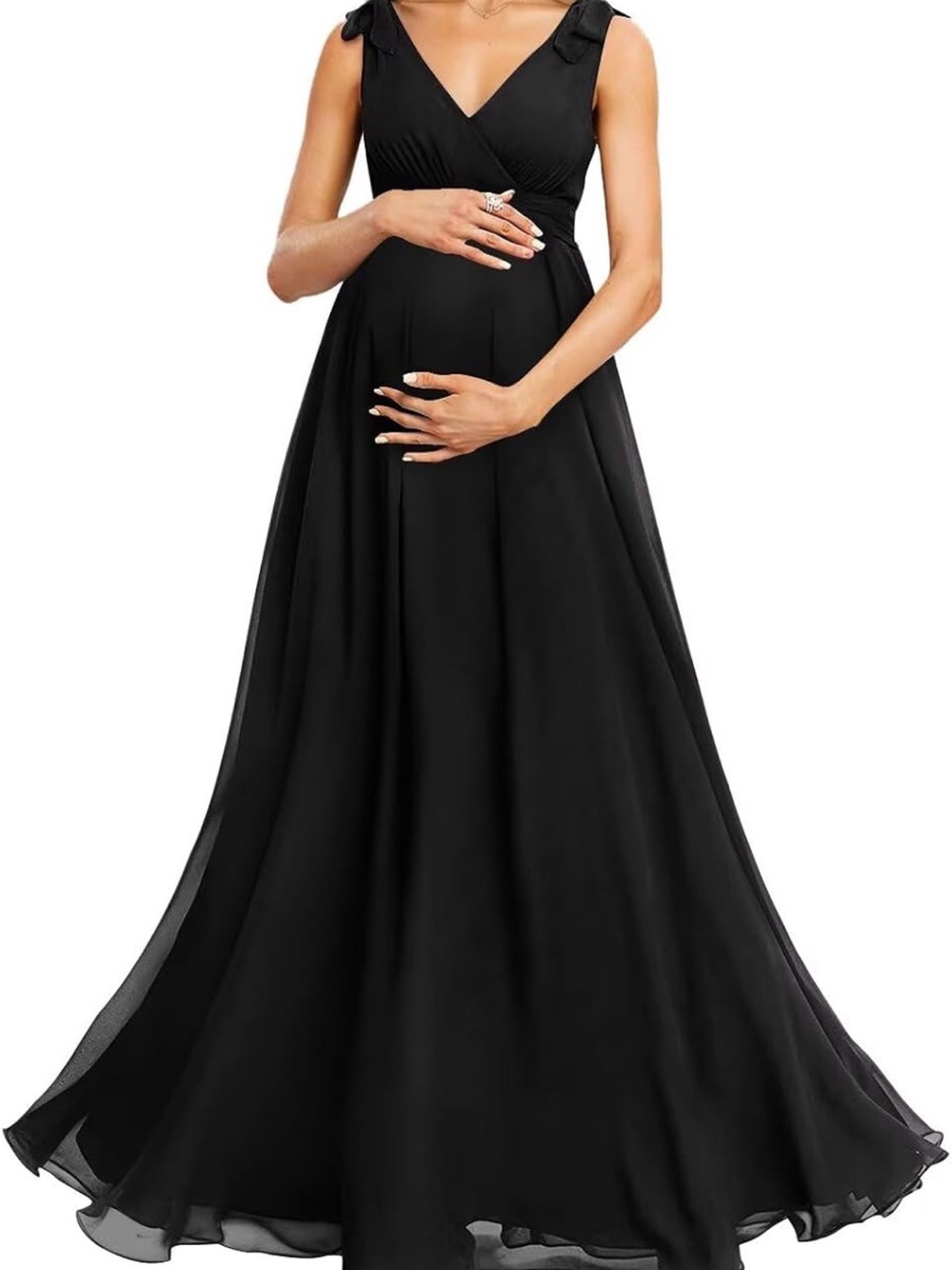 Elegant Black Maternity V-Neck Maxi Dress